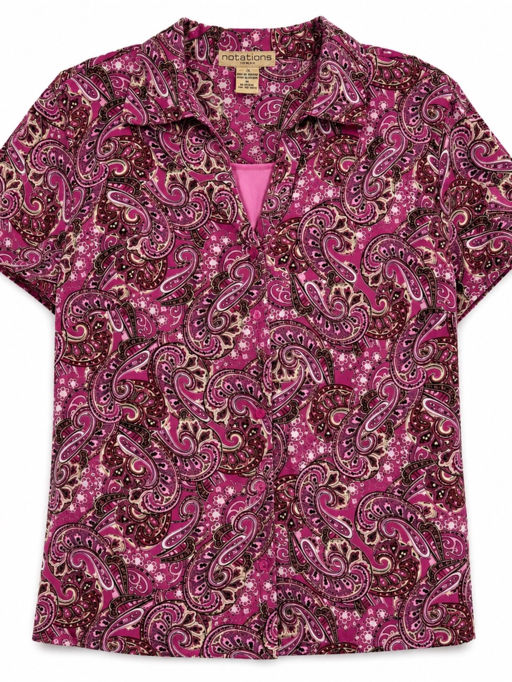Notations 1X Shirt‎ Top Purple Paisley Short Sleeve Scoop Neck Attached Tank